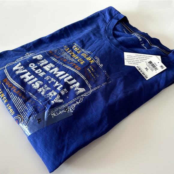 NWT Sun + Stone Men’s Blue “Premium Olde Style Whiskey” Graphic Tee XL - Picture 1 of 5